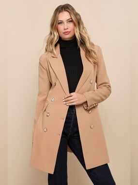 NEW w/Tags Lulu's Captain's Blog Tan Double-Breasted Coat Size Medium